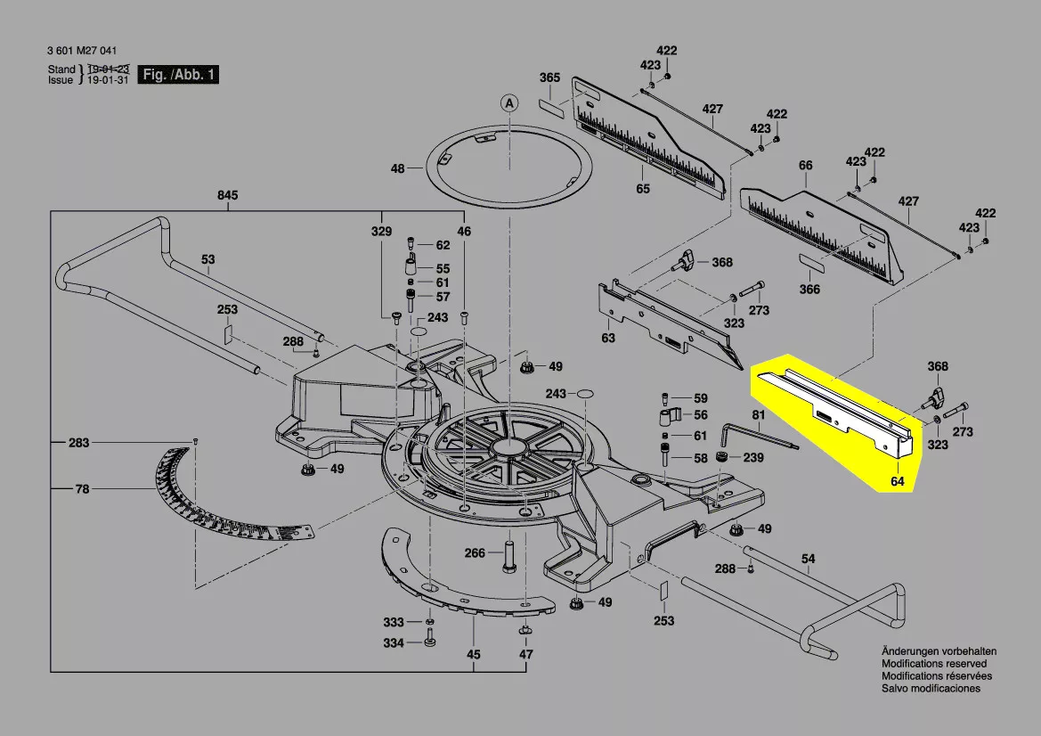 support droit règle glissière réf. 1 609 B06 227 Bosch